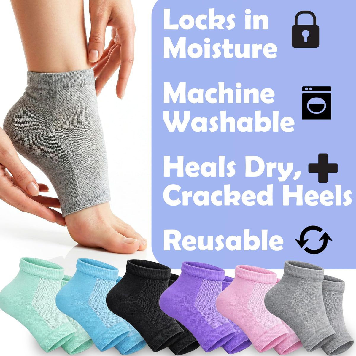 The Foot Medic gel-lined toeless socks designed for spa use and deep moisture