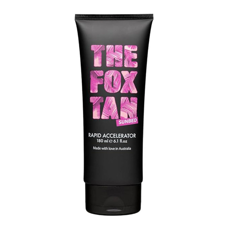 The Fox Tan Rapid Accelerator bottle front view showcases the product branding.