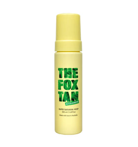 The Fox Tan Rapid Banana Whip bottle front shows tropical branding for faster tanning.