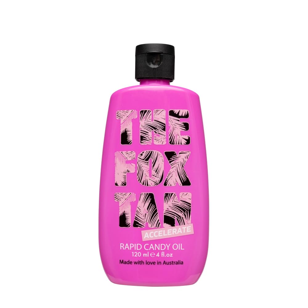 The Fox Tan Rapid Candy Oil bottle ready for quick, even tanning.