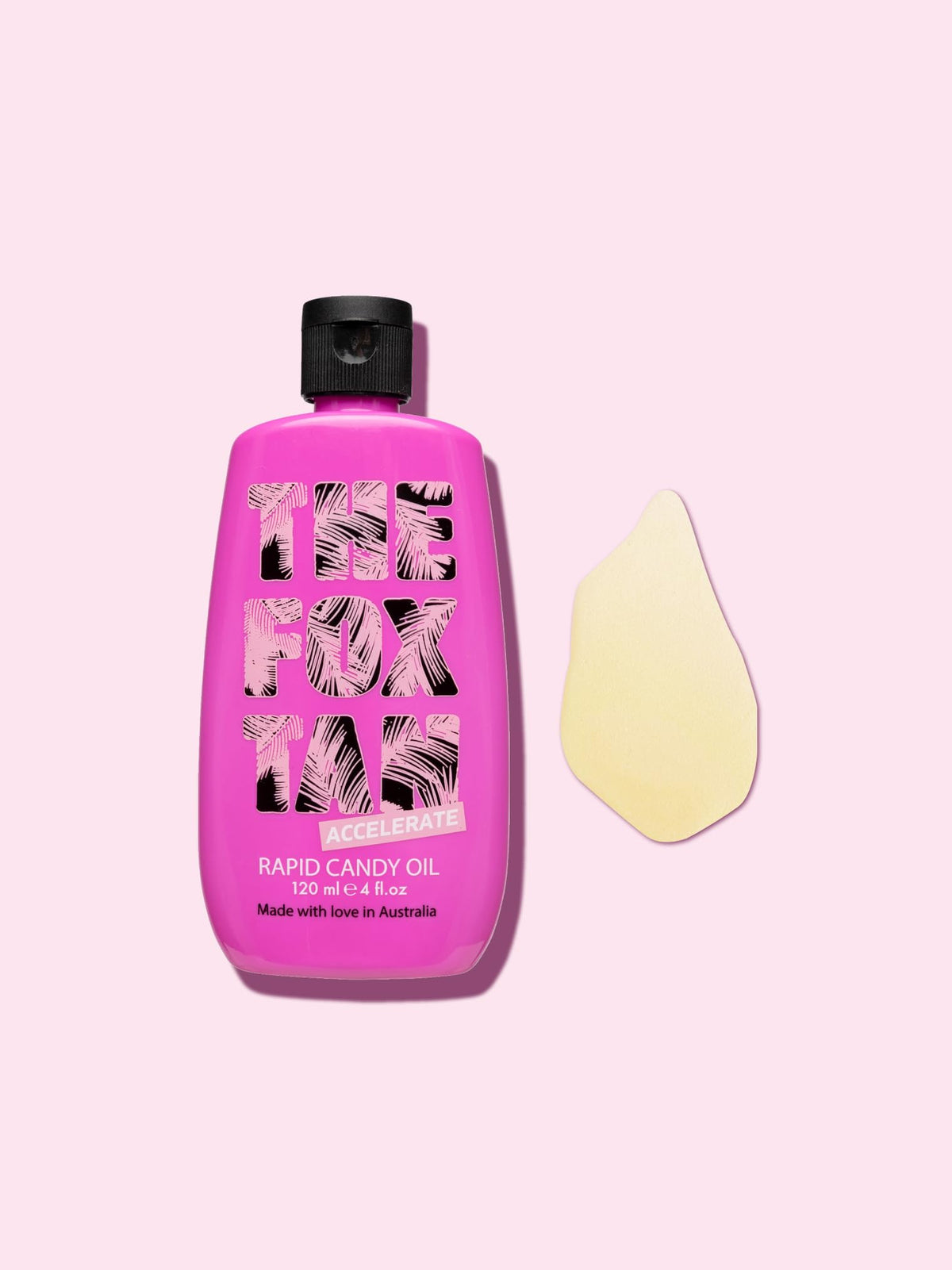 The Fox Tan Rapid Candy Oil packaging highlights vegan and cruelty-free ethos.