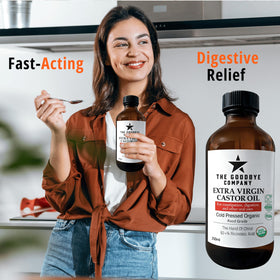 The Goodbye Company castor oil for hair care application on the scalp.