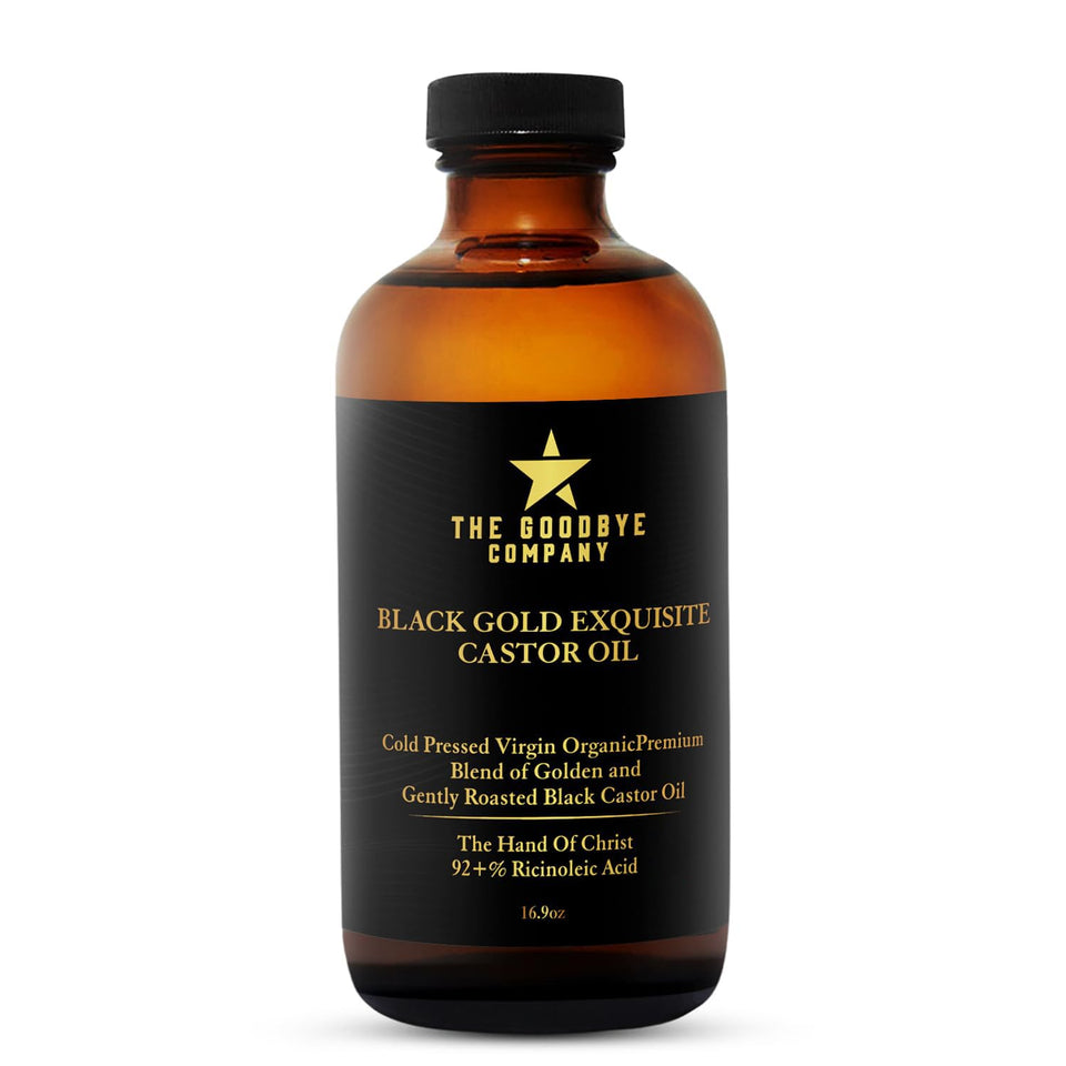The Goodbye Company Jamaican Black Castor Oil bottle for hair care and skin hydration.