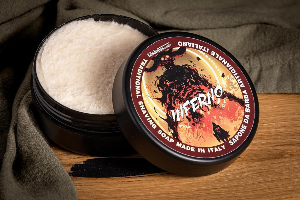 Shaving brush and razor with Inferno promote an evening grooming ritual.