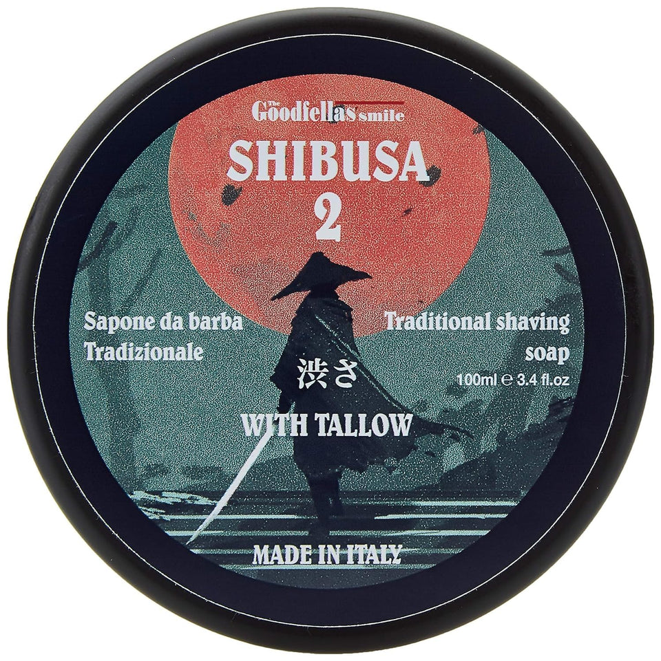 The Goodfellas' Smile Shibusa2 soap jar close-up with rich lather