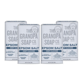 The Grandpa Soap Company Epsom Salt Bar Soap four-pack front view for value and quality.