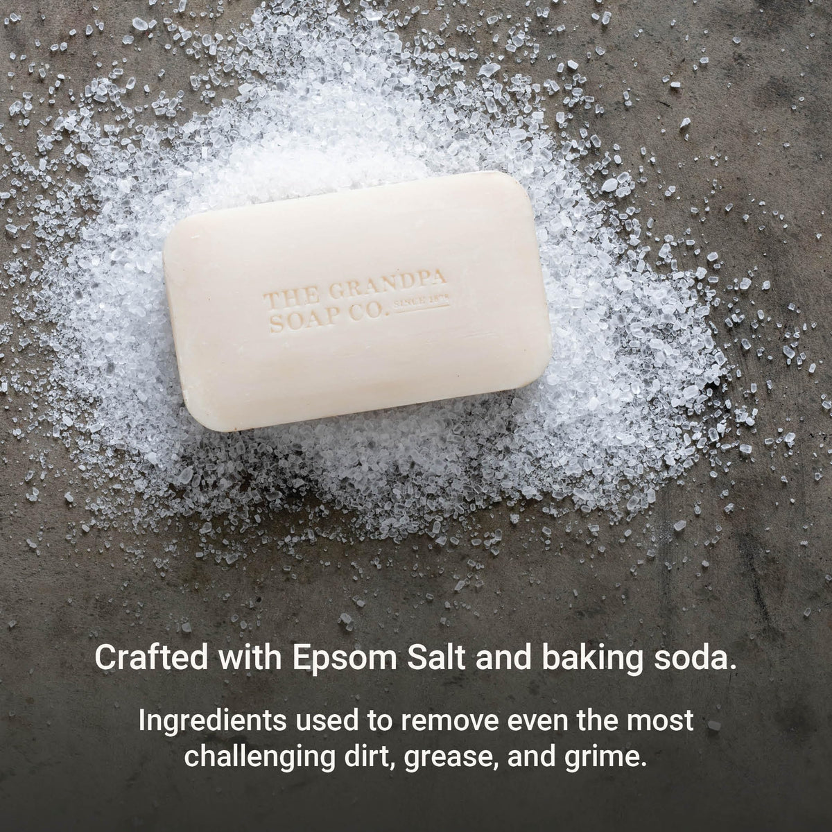 The Grandpa Soap Company Epsom Salt Bar Soap packaging sustainability highlights eco-friendly packaging.
