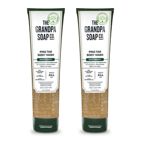 The Grandpa Soap Company Pine Tar Body Wash bottle highlights pine tar and tea tree oils for cleansing.