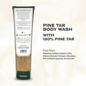 The Grandpa Soap Company Pine Tar Body Wash foam close-up emphasizes cleansing and deodorizing benefits.