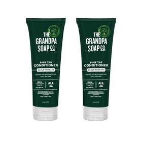The Grandpa Soap Company Pine Tar Conditioner bottle highlighting soothing pine tar for dry scalp relief