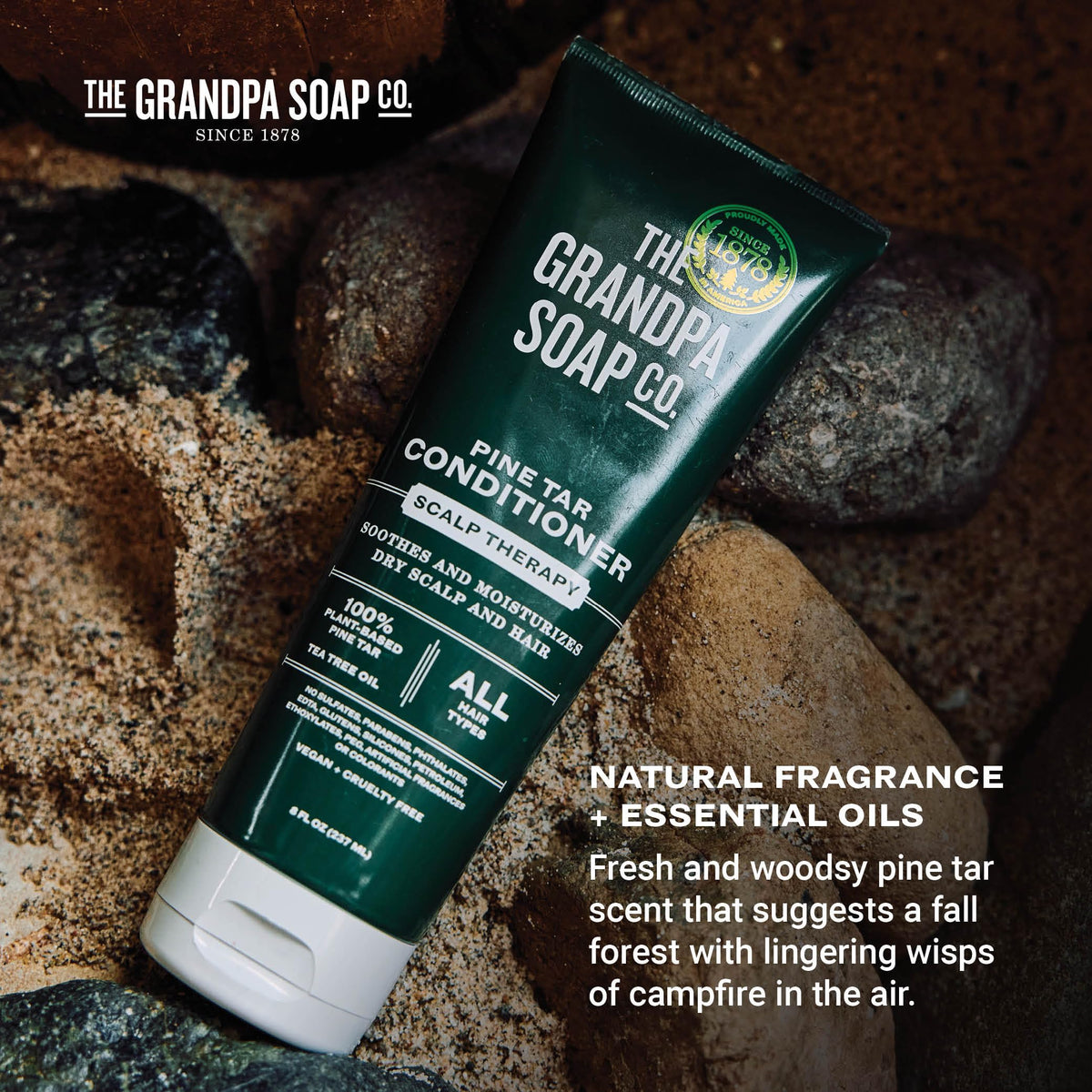 The Grandpa Soap Company Pine Tar Conditioner ingredients with Pine Tar and Tea Tree Oil for scalp care