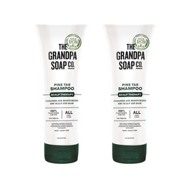 The Grandpa Soap Company Pine Tar Shampoo bottle on display for all hair types.