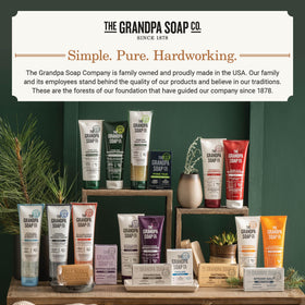 Cruelty-free and vegan The Grandpa Soap Company Pine Tar Shampoo symbol signals ethics.