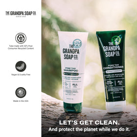 Hair being massaged with The Grandpa Soap Company Pine Tar Shampoo shows cleansing and refreshment.