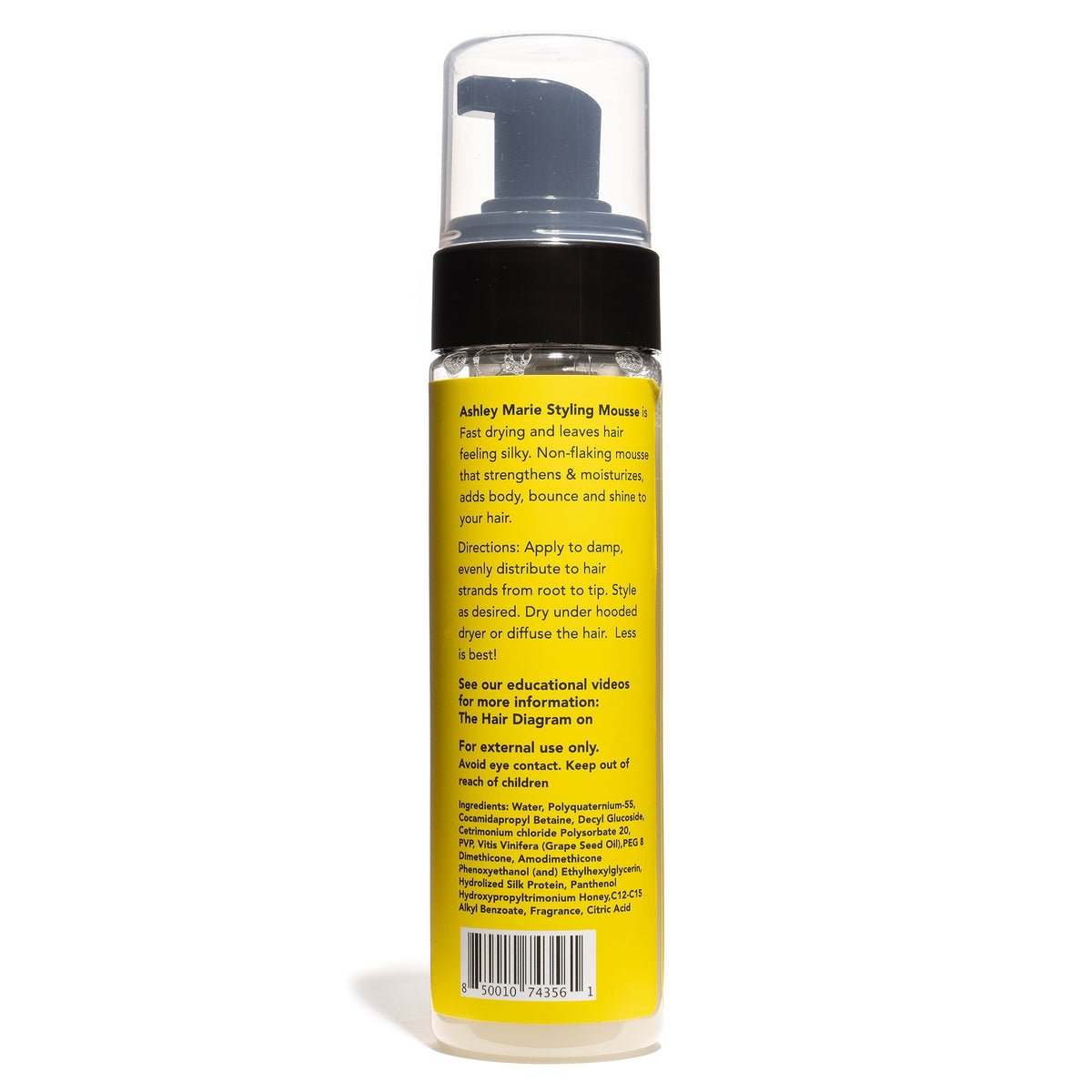 The Hair Diagram mousse on damp hair demonstrates frizz control and shine.