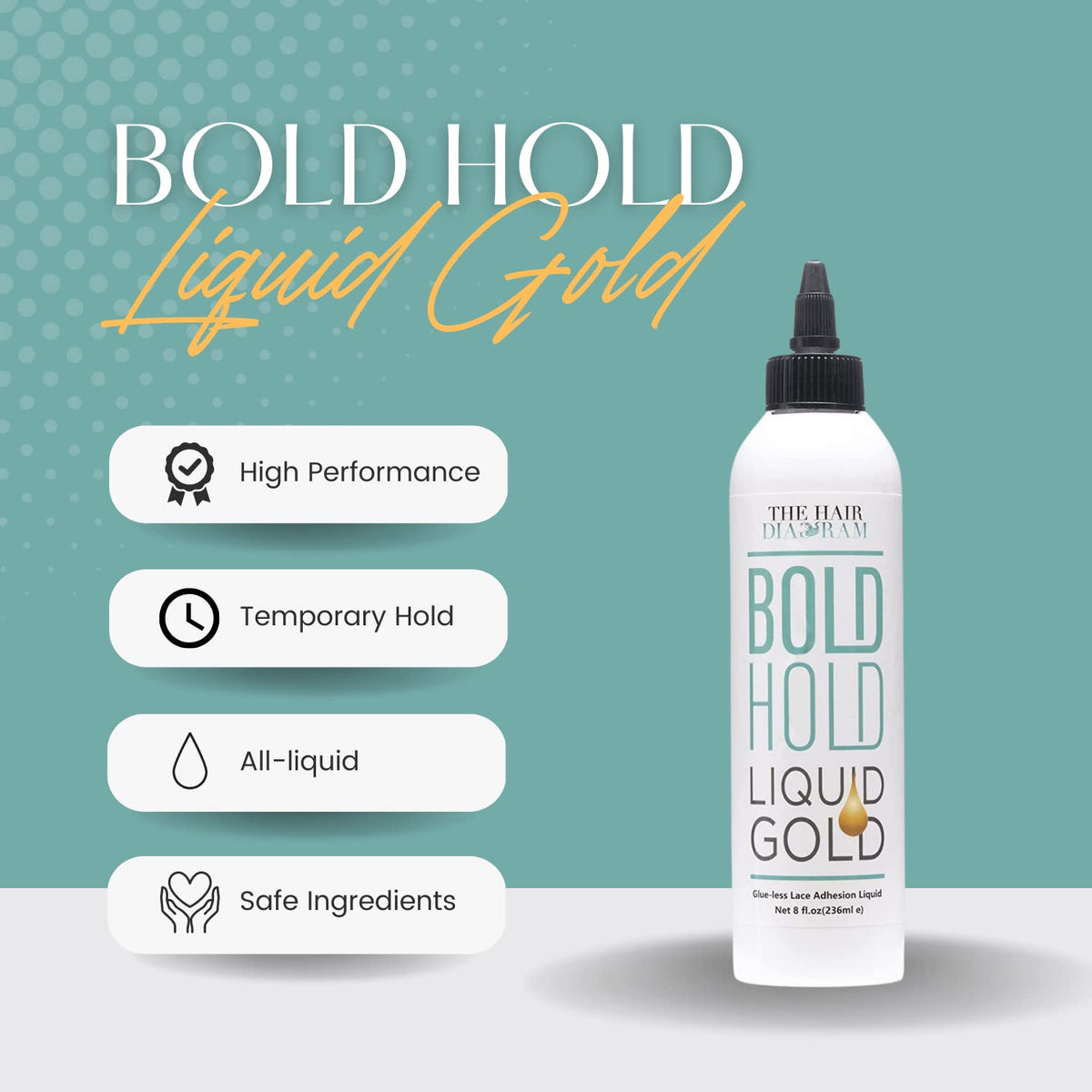 The Hair Diagram Bold Hold Liquid Gold lace-front wig styling on the go.