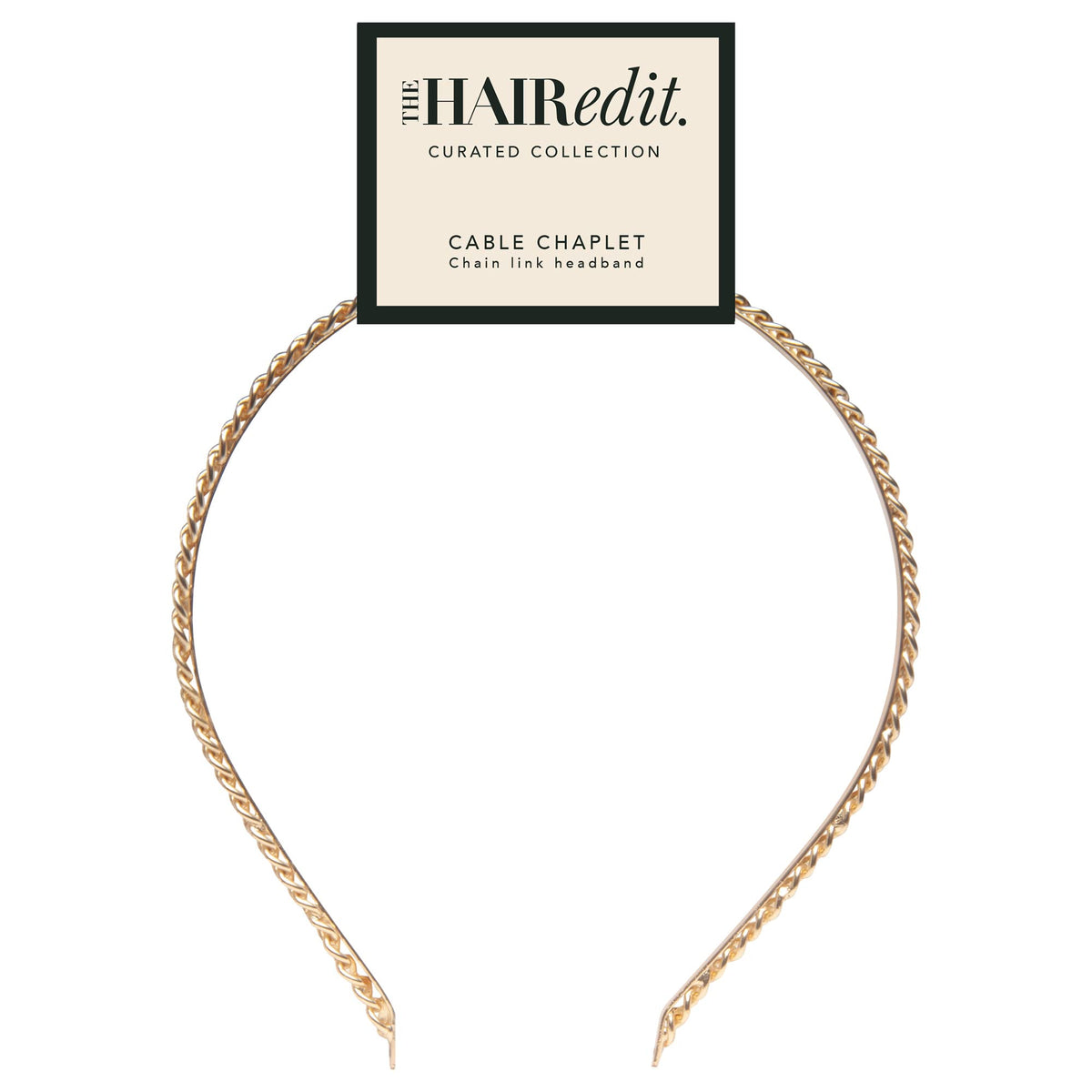 The Hair Edit gold cable headband with a sleek edge for everyday style.