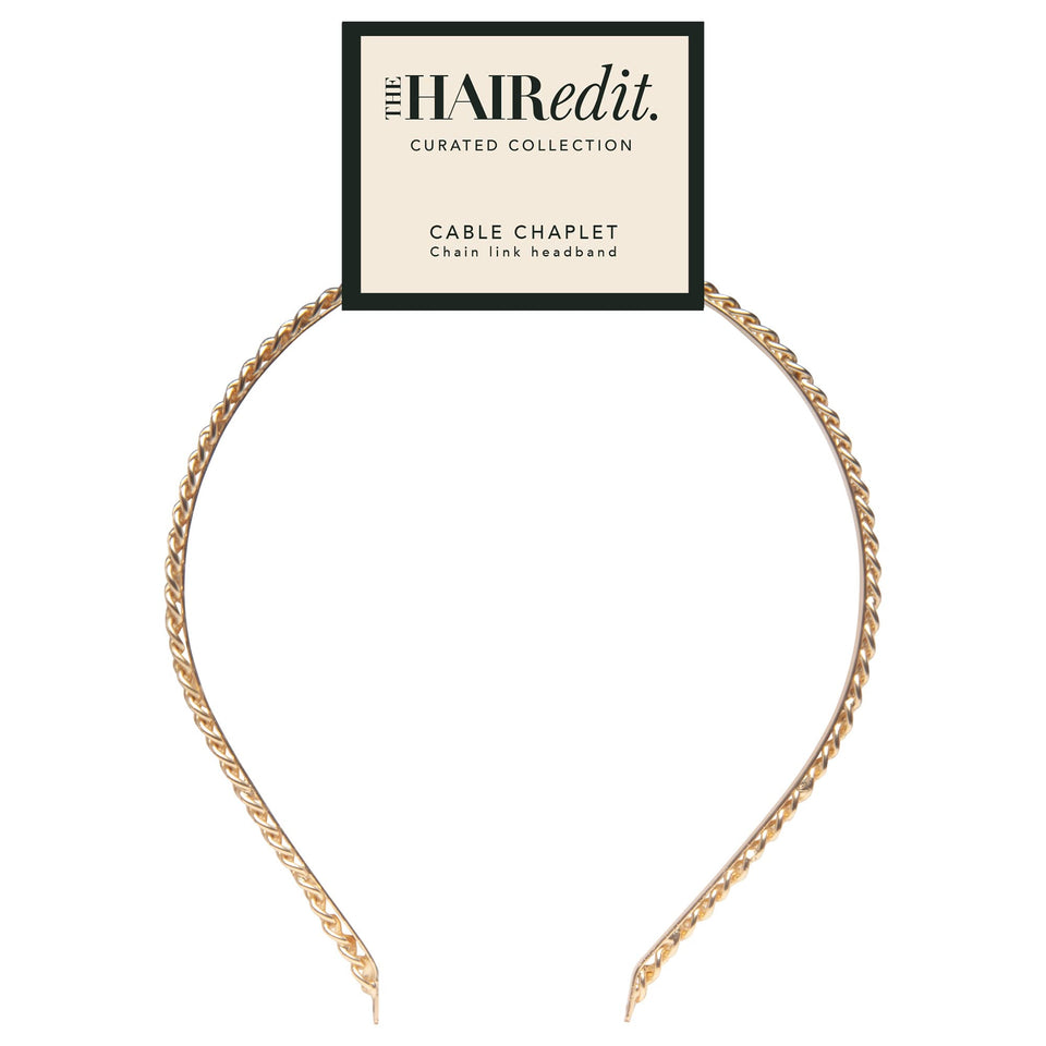 The Hair Edit gold cable headband with a sleek edge for everyday style.