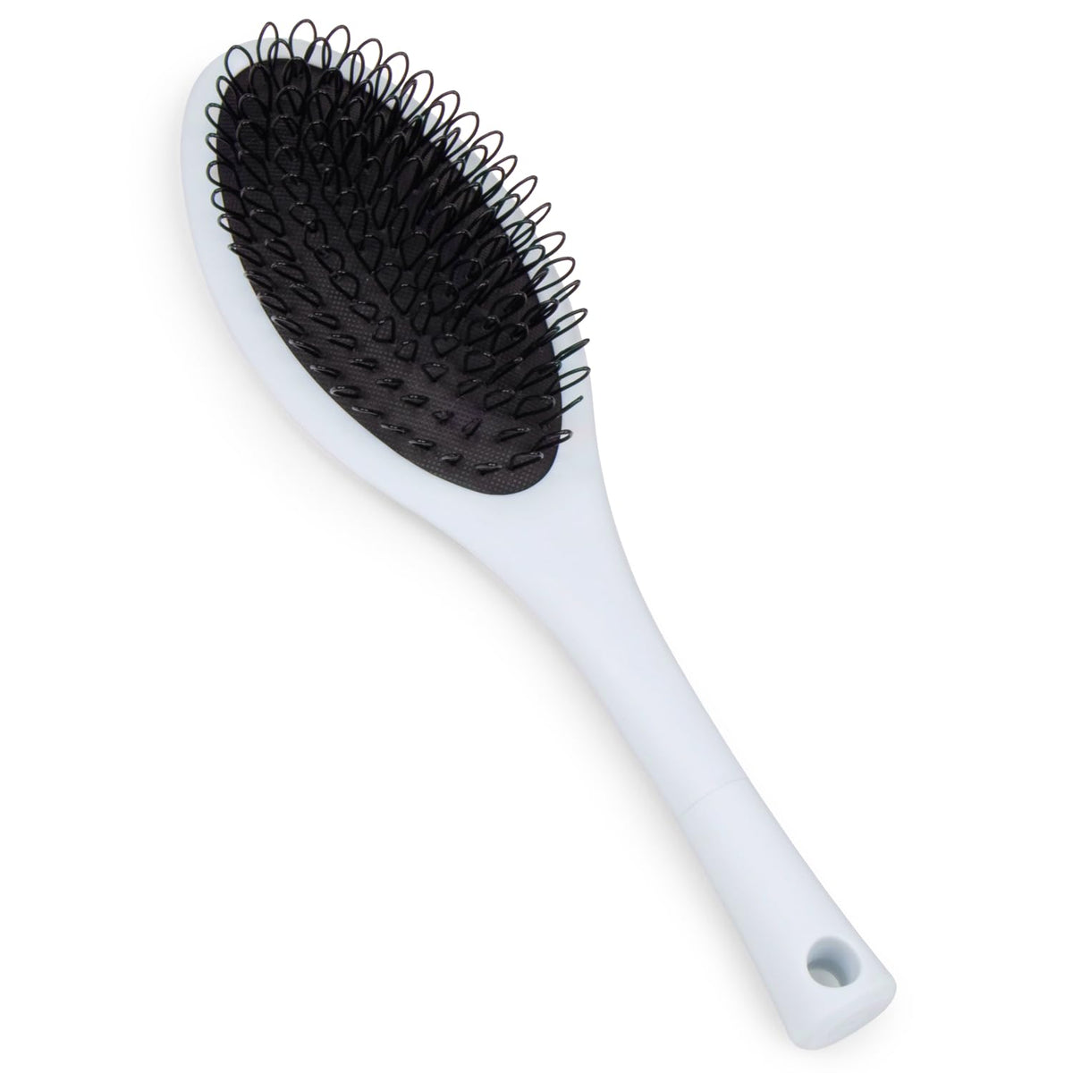 The Hair Shop Light Blue Loop Brush with ergonomic paddle glides through hair for painless detangling.