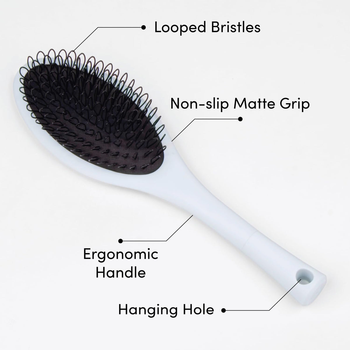 The Hair Shop Light Blue Loop Brush suits wigs and extensions for safe brushing sessions.