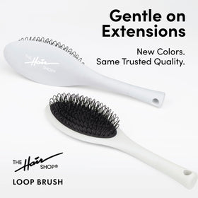 The Hair Shop Light Blue Loop Brush nylon bristles detangle roots without snagging bonds.