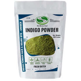 The Henna Guys Indigo powder packaging shows natural hair color option
