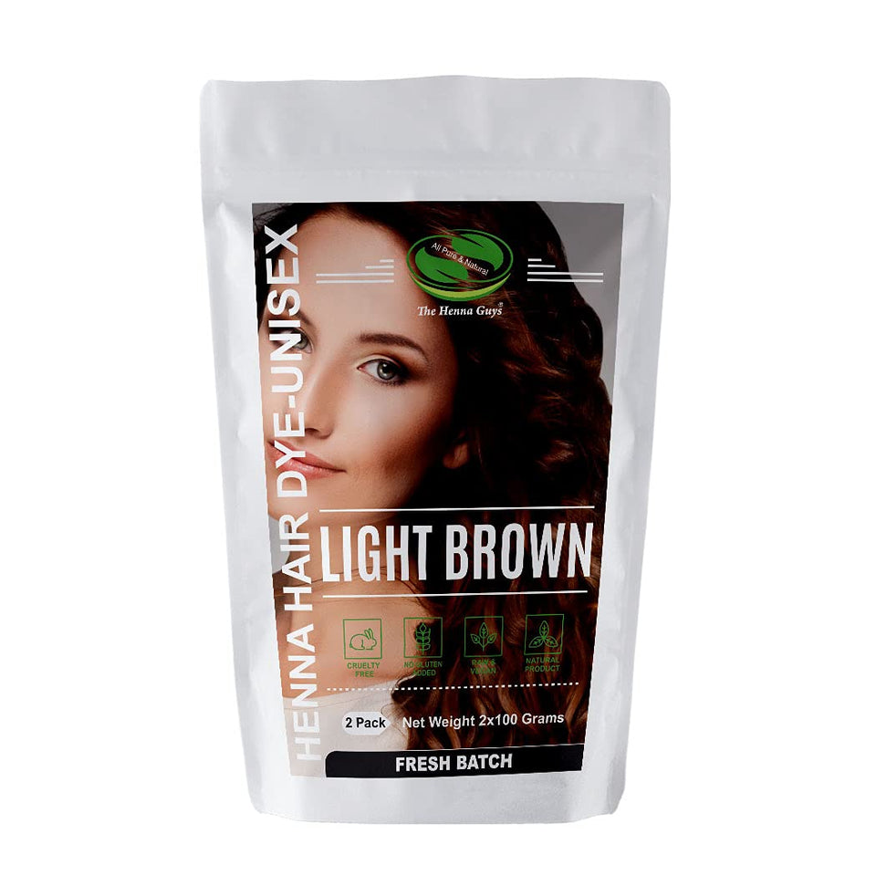 The Henna Guys light brown henna powder pack for natural color and conditioning