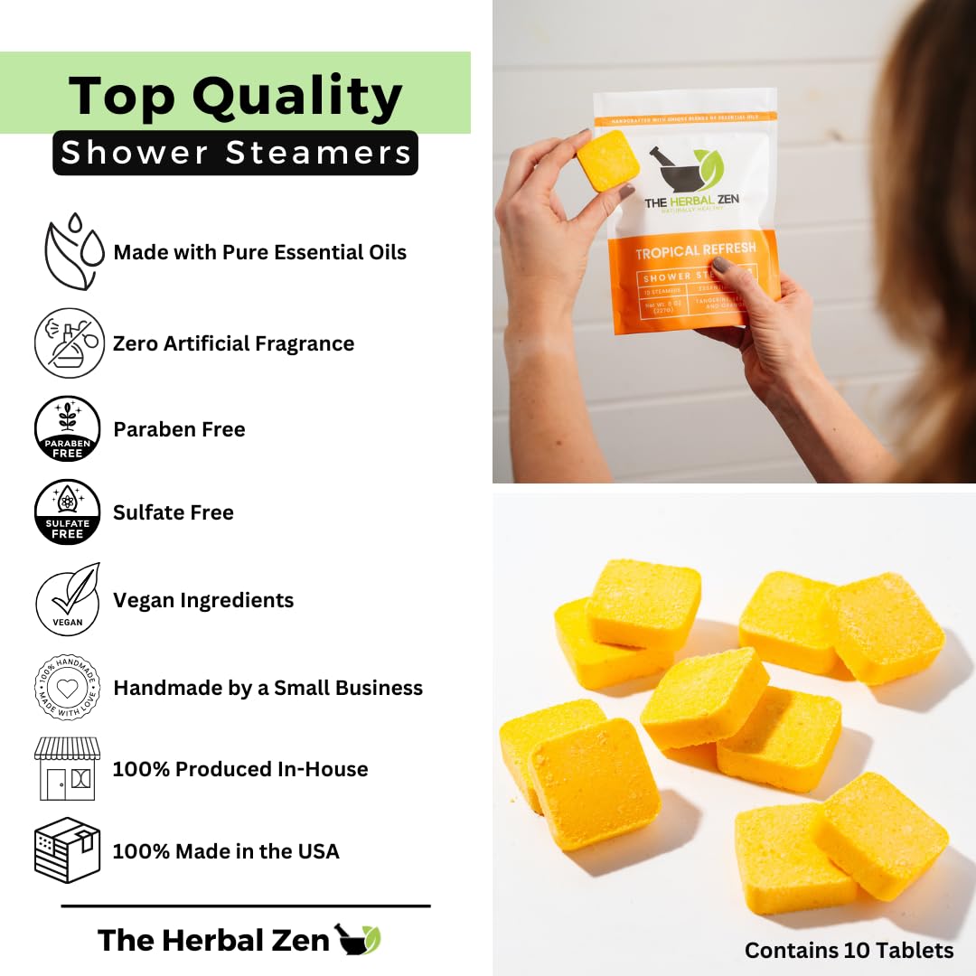 The Herbal Zen At-Home Spa Experience shower steamer releasing uplifting aroma