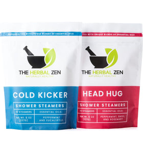 The Herbal Zen Cold Kicker shower steamer pack for an energizing morning routine.