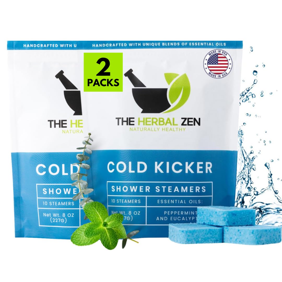 The Herbal Zen Cold Kicker steamers front pack for spa-like shower aromatherapy.