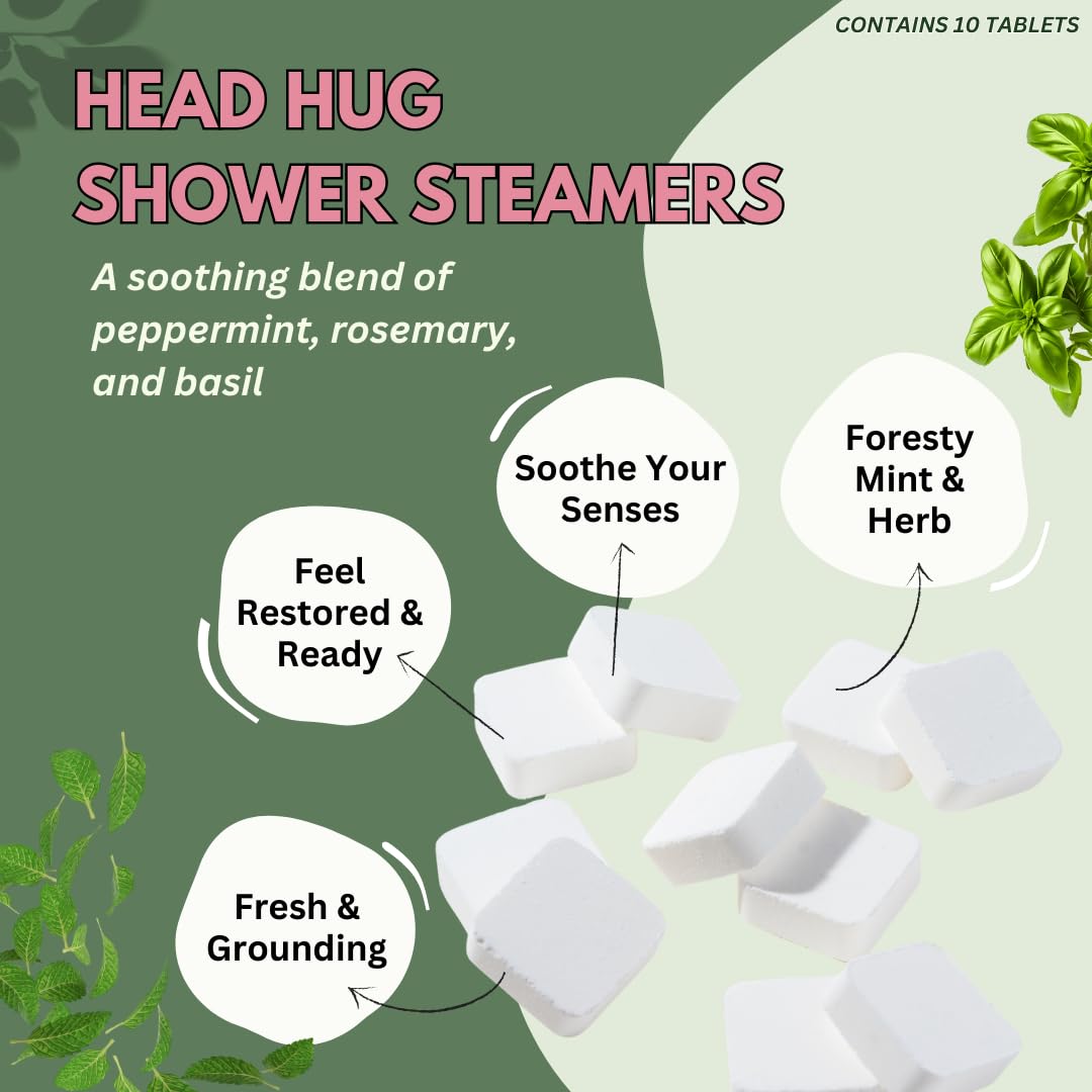 The Herbal Zen Head Hug steamers tablets close-up highlight natural essential oils.