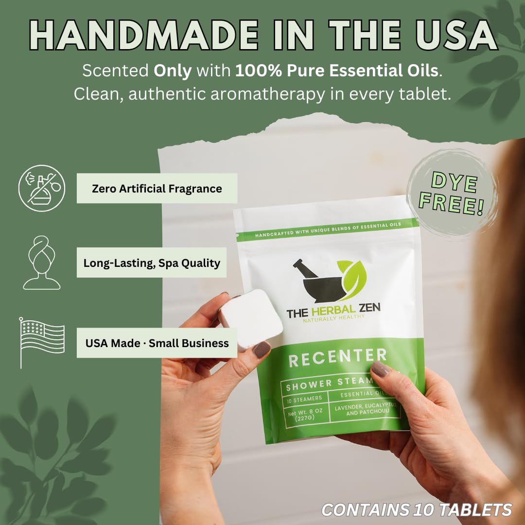 The Herbal Zen Natural Essential Oils Shower Steamers highlight pure ingredients.