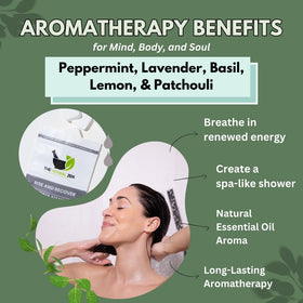 The Herbal Zen shower steamer fizzies on surface, capturing a spa mood.