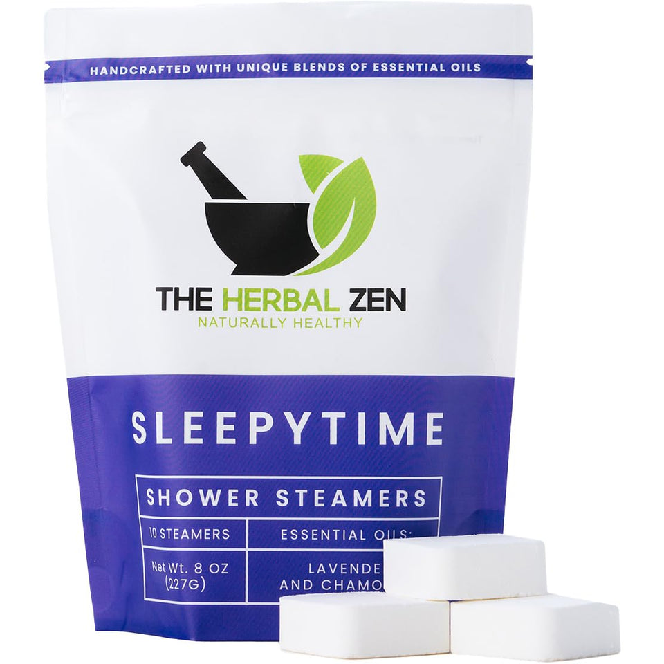 The Herbal Zen Sleepytime Lavender Shower Steamers 10-pack front view for relaxing routines