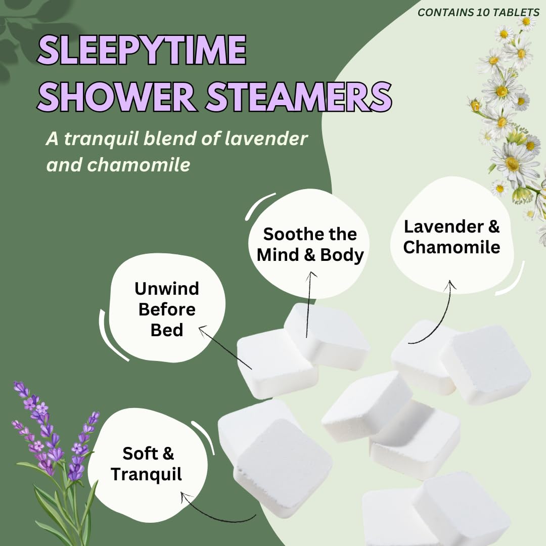 The Herbal Zen Sleepytime lavender steamer on shower floor for easy use