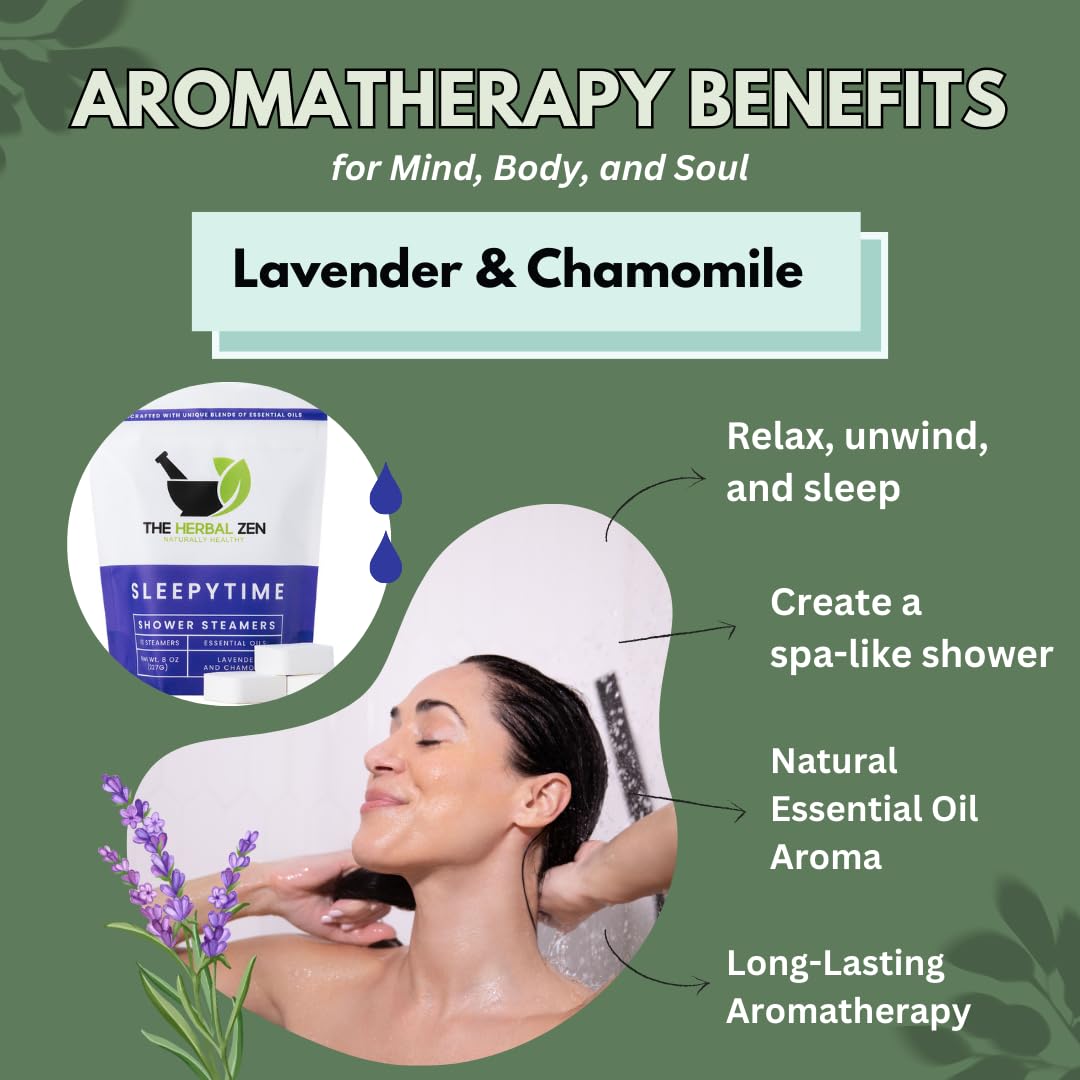 The Herbal Zen Sleepytime lavender steamer label closeup highlighting natural ingredients