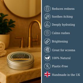 The Ilex Wood Calendula Salve packaging highlights plastic-free, cruelty-free branding.