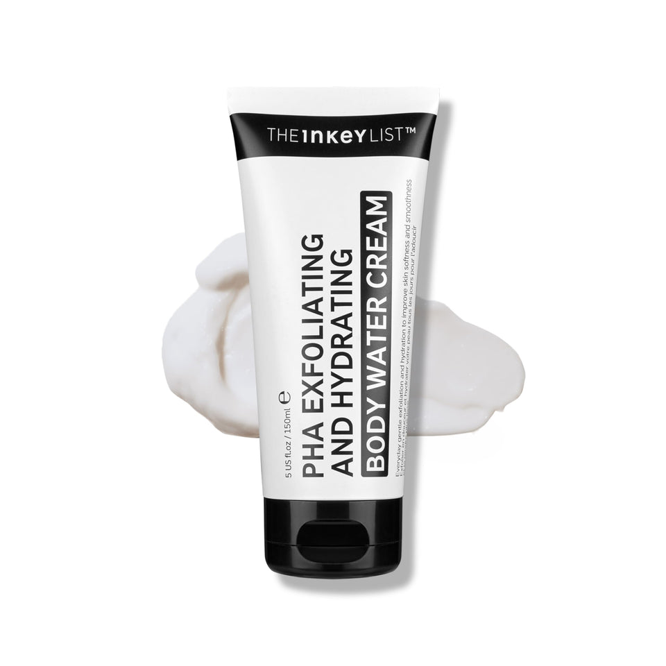 The INKEY List PHA Body Water Cream bottle for daily exfoliation and hydration.