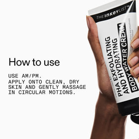 The INKEY List PHA Body Water Cream packaging front shows a compact bottle.