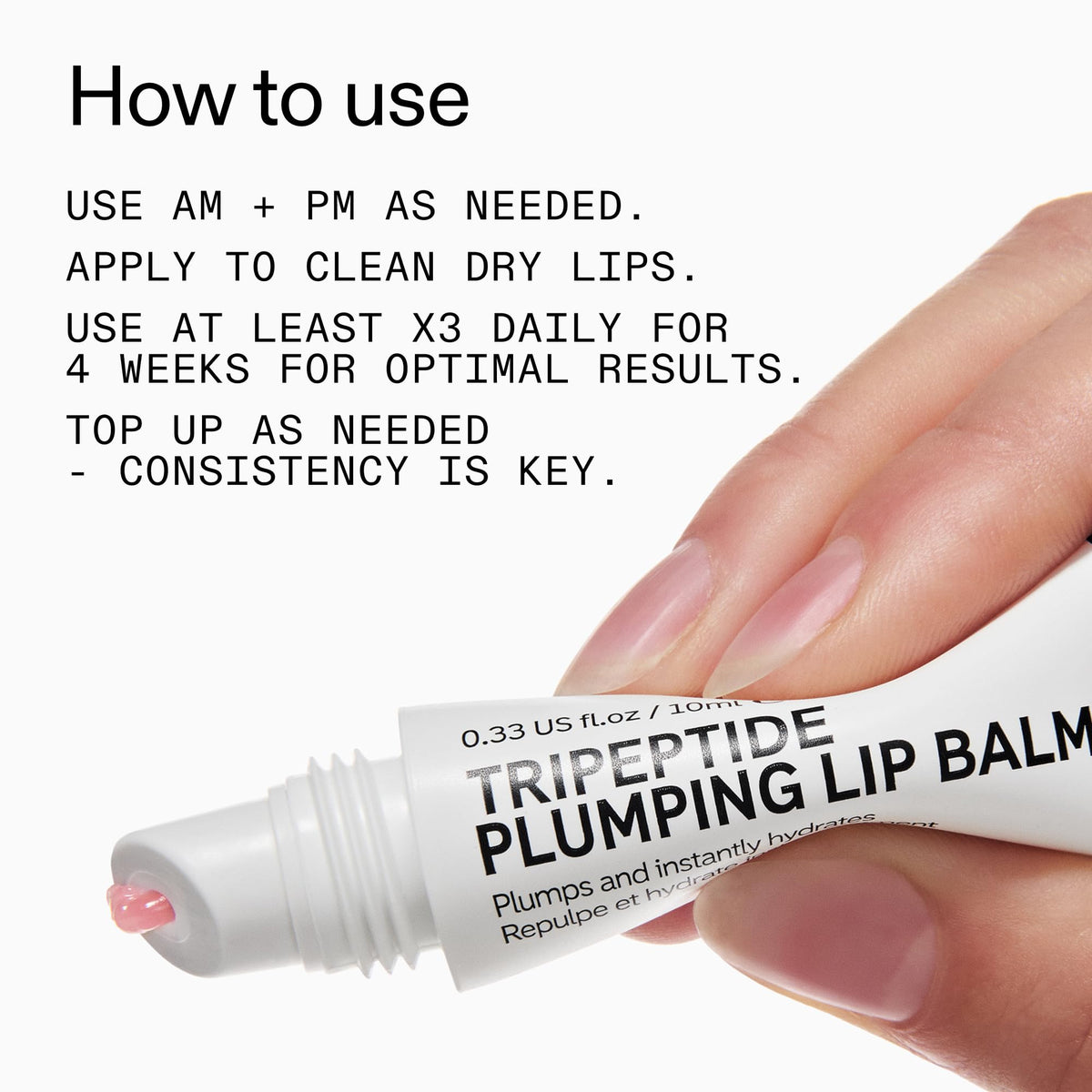 The INKEY List close-up demonstrates lasting moisture for soft, comfortable lips.