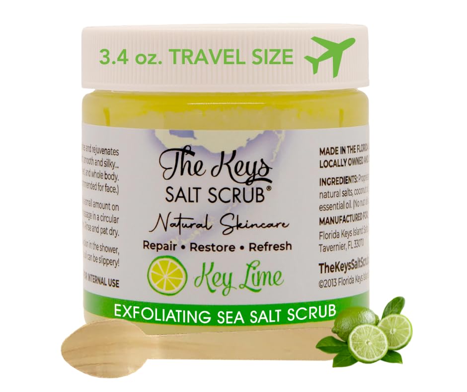 The Keys Salt Scrub key lime bottle for refreshing exfoliation