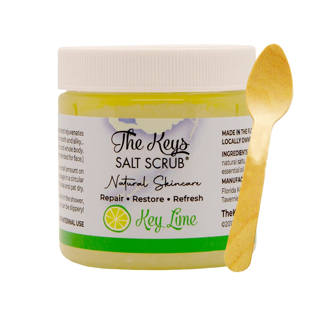 The Keys Salt Scrub wooden spoon included for easy scooping