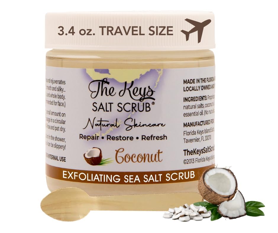 The Keys Salt Scrub wooden spoon included for easy scooping.