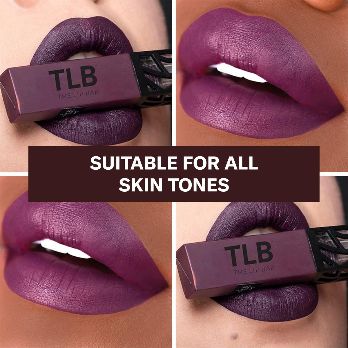 The Lip Bar Drama Queen Deep Eggplant swatches reveal rich pigment for striking lips.