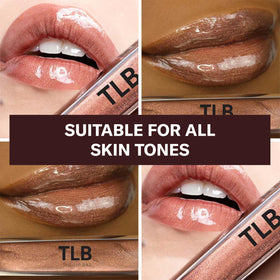 The Lip Bar gloss lip swatch with brown shimmer for subtle glow