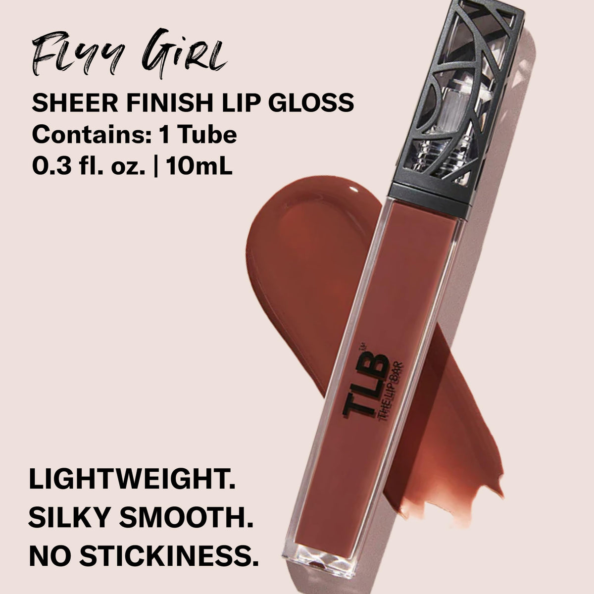 Flyy Girl gloss swatch reveals rich brown color with sheer coverage.