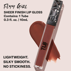 Flyy Girl gloss swatch reveals rich brown color with sheer coverage.