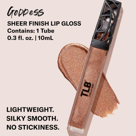 The Lip Bar Goddess gloss close-up highlights sheer color and luminous shine.