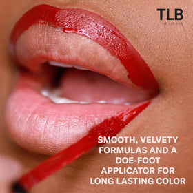 The Lip Bar HauteMess matte-dry-down finish delivers velvety, long-lasting color.