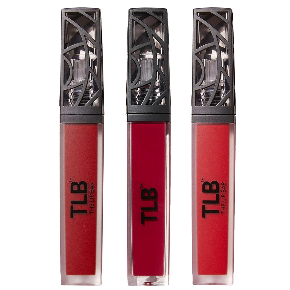The Lip Bar Bawse Lady swatch shows bold blue-red color.
